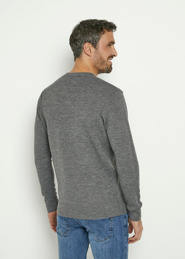 Pull jacquard col V chaud en laine mérinos Gris Chine