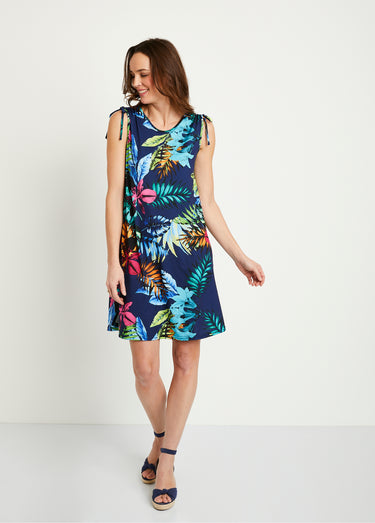 Robe débardeur courte imprimé tropical Fond Marine