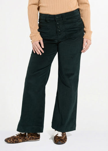 Pantalon large en velours avec poches Vert Sapin