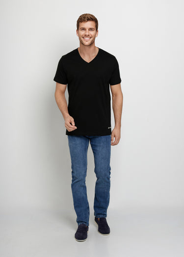 T-shirts col V manches courtes, essentiel Noir