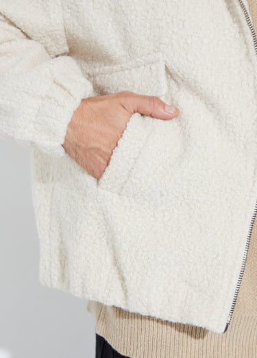 Blouson façon peau lainée, col montant Beige