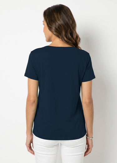 T-shirt macramé coton uni manches courtes Marine