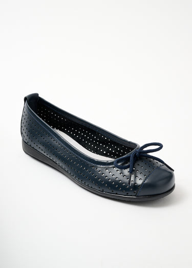 Ballerines largeur confort cuir perforé Marine