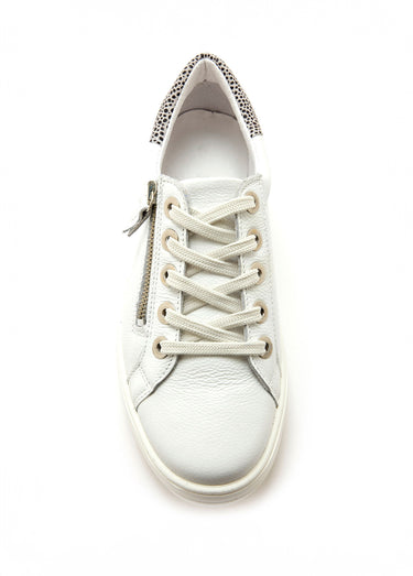 Baskets cuir lacets et zip, détail talon Blanc