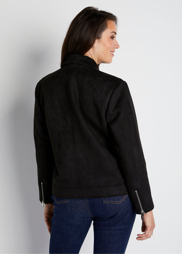 Blouson zippé court tissu suédé Noir