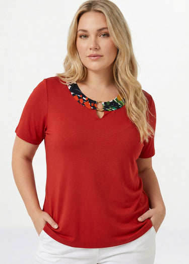 T-shirt manches courtes uni ou imprimé Uni Paprika