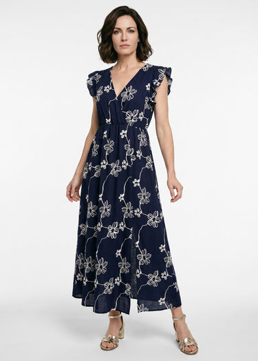 Robe longue cache cœur motif fleurs Marine