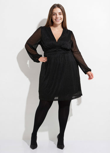 Robe taille haute chic en voile pailleté Noir