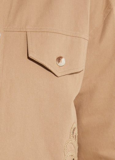 Veste courte en denim, détails ajourés Camel