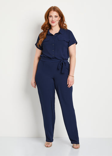 Combi-pantalon unie taille élastiquée Uni Marine