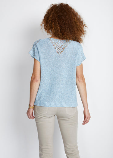 Pull fin ajouré manches courtes Bleu