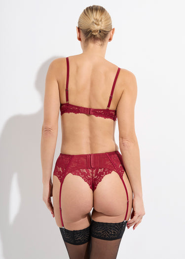 Ensemble sexy 3 pièces porte-jarretelles Bordeaux