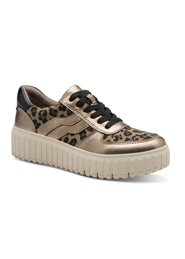 Baskets compensées bimatières à lacets Leopard