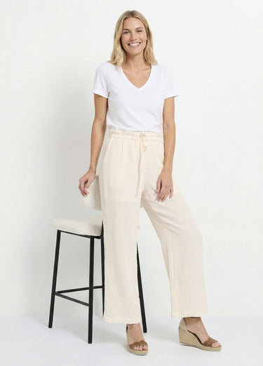 Pantalon large tendance, gaze de coton Blanc