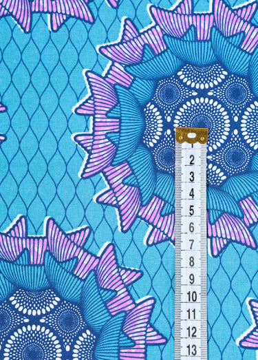 Coupon tissu ethnique Wax B2, 3x1,5m Bleu