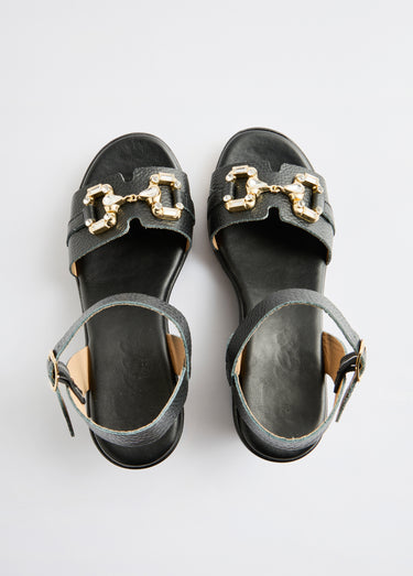 Sandales compensées cuir largeur confort chic Noir