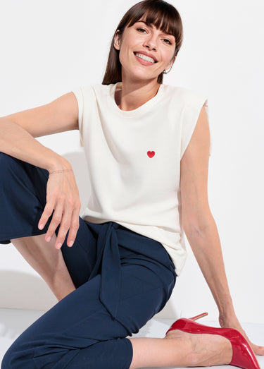 T-shirt maille fantaisie broderie cœur Blanc