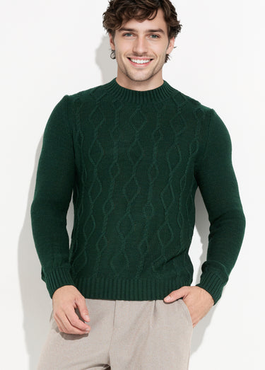 Pull irlandais chaud avec laine col rond Vert