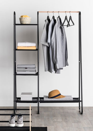 Portant vêtements 1 tringle + 5 étagères Noir / Bois