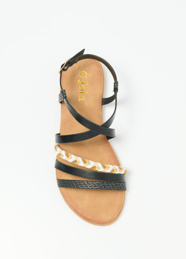 Sandales multi matières à brides Noir / Argenté