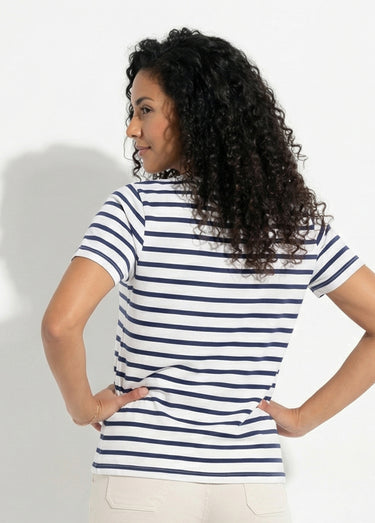 T-shirt message brodé manches courtes Blanc/Marine