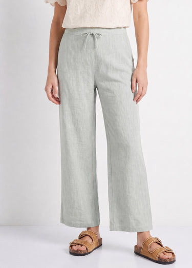 Pantalon large chiné élastiqué avec lin Vert