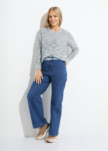 Pull doux col rond maille boule multicolore Chine Bleu
