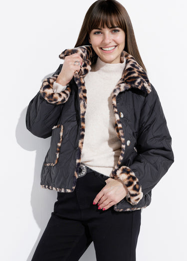 Veste matelassée réversible léopard fourrure Noir/Leopard