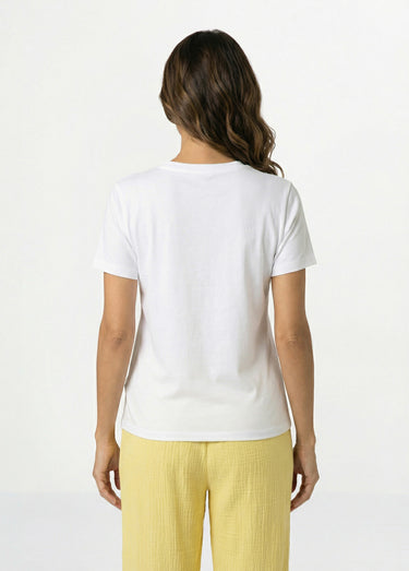 T-shirt col rond avec épaule boutonnée Blanc