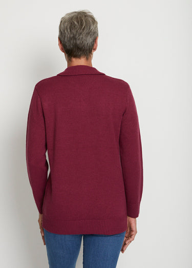 Pull col polo maille épaisse Prune