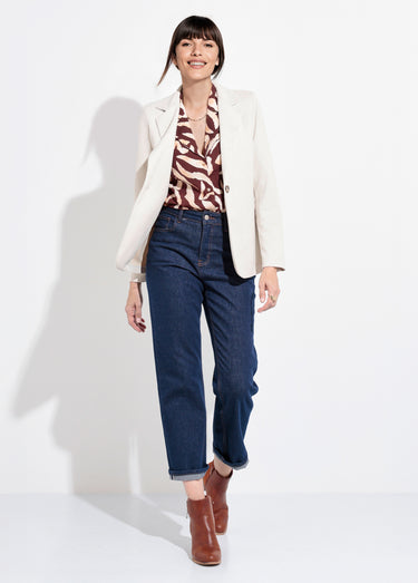 Veste col tailleur 1 bouton twill souple Ecru