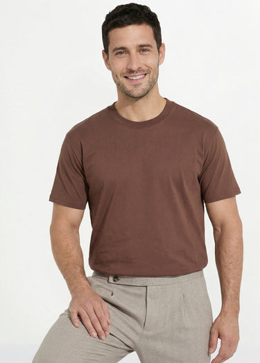 T-shirt pur coton avec col rond, Essentiel Marron