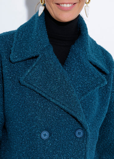 Caban court uni façon laine bouclée Vert Canard