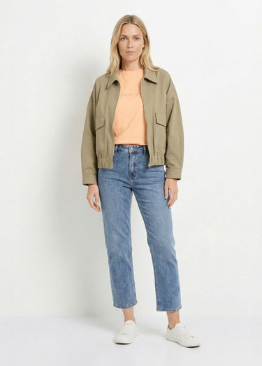 Blouson zippé en toile, taille resserrée Kaki