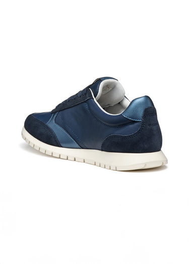 Baskets à lacets en cuir bi-matière Bleu Marine