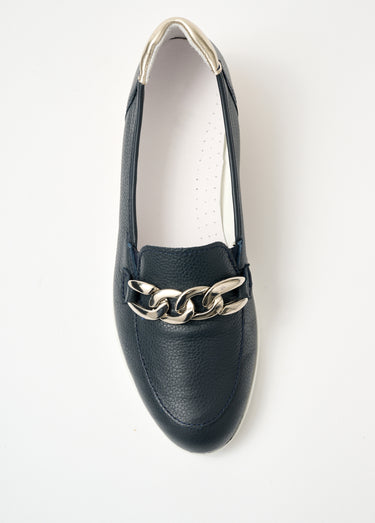 Mocassins chaîne largeur confort compensés Marine
