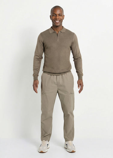 Pull col polo zippé, maille chevrons Vert Sauge