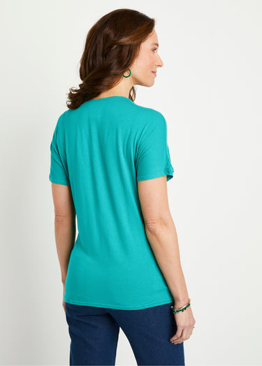 T-shirt long évasé dentelle Aqua