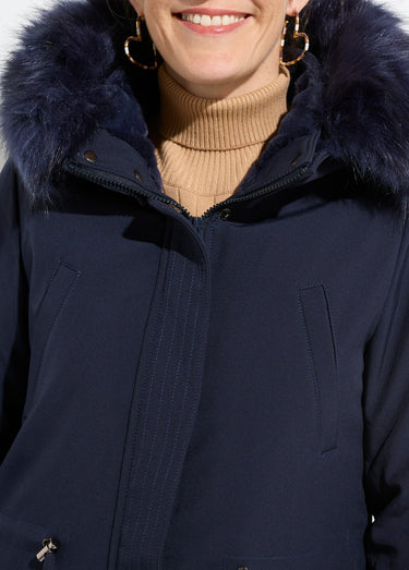 Parka chaude fourrure capuche amovible Marine