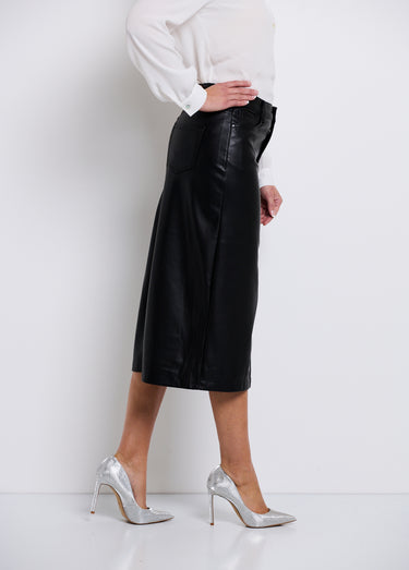 Jupe longue fendue en faux cuir Noir