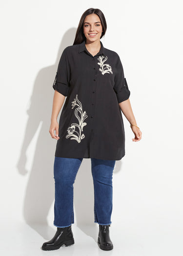 Robe chemisier courte avec broderies Noir