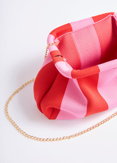 Sac à main mode en maille avec fermoir rigide Rose/Rouge