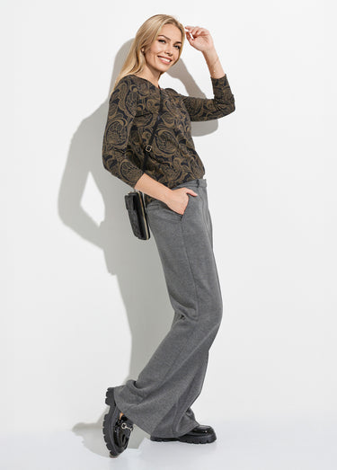 T-shirt jacquard fleuri col rond Noir/Camel
