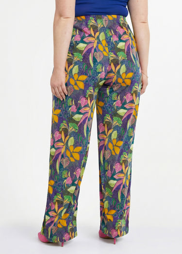 Pantalon fluide taille élastiquée maille Rose/Jaune