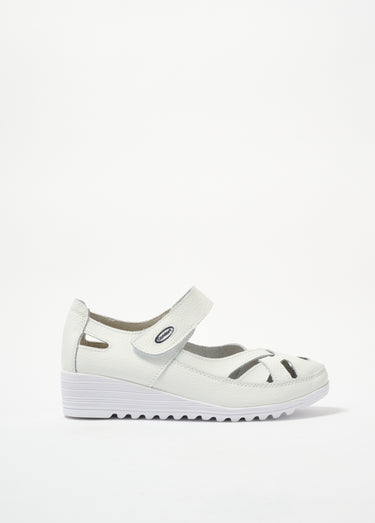 Sandales en cuir ajouré avec scratch Blanc