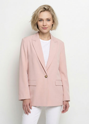 Veste longue 1 bouton avec col tailleur Rose
