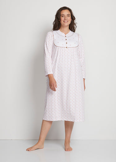 Chemise de nuit interlock boutonnée Imprime Peche