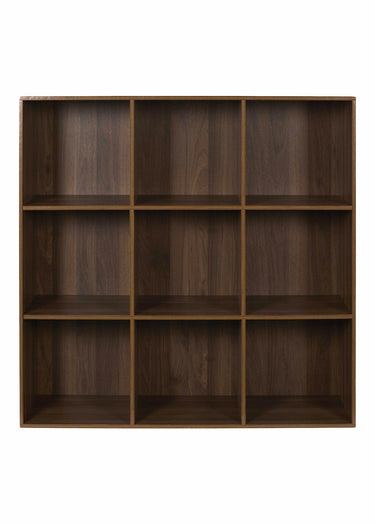 Meuble 9 cases en bois foncé rainuré Marron