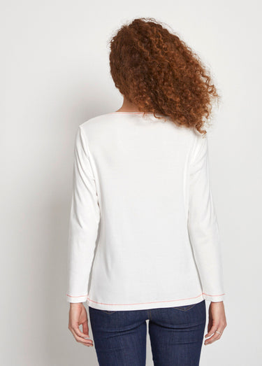 T-shirt court col rond motif brillant Ecru