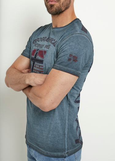 T-shirt col rond drapeau brodé Marine